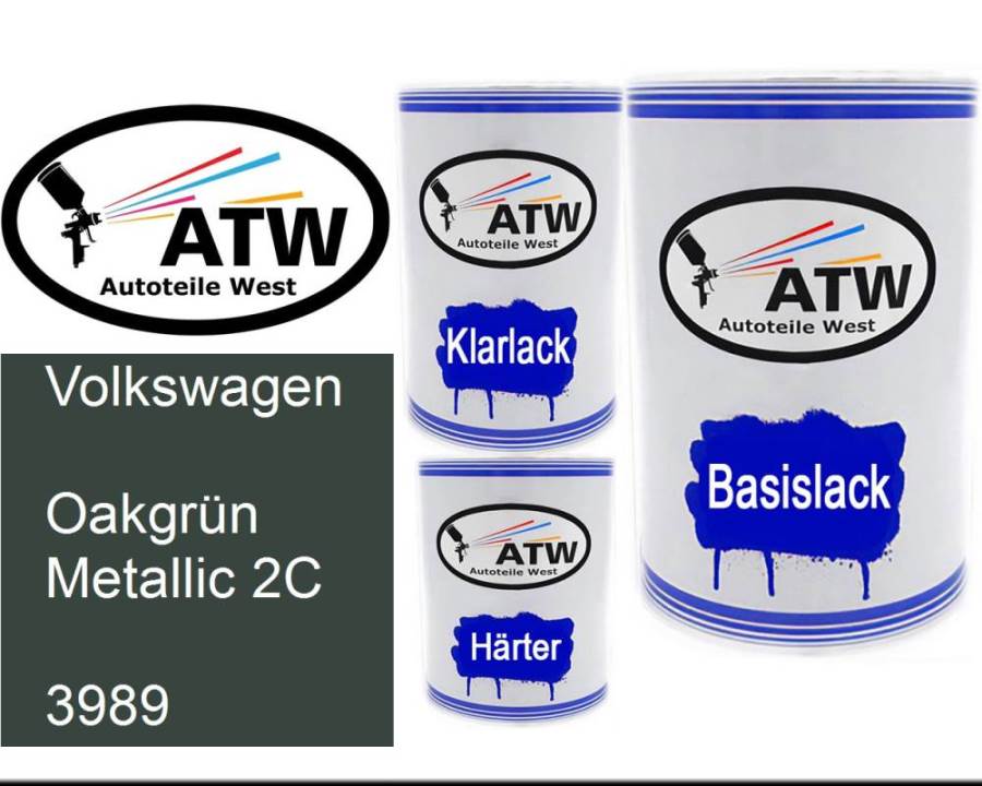 Volkswagen, Oakgrün Metallic 2C, 3989: 500ml Lackdose + 500ml Klarlack + 250ml Härter - Set, von ATW Autoteile West.